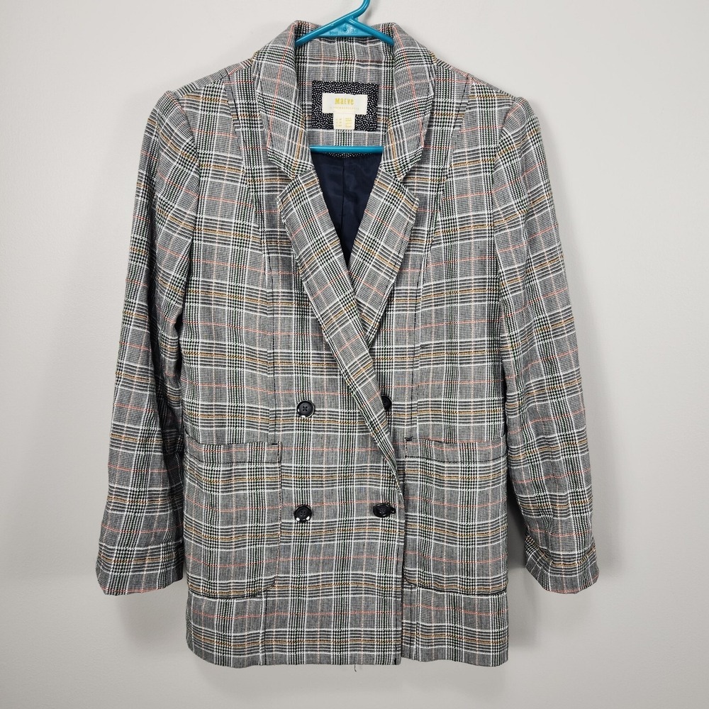 ANTHROPOLOGIE Maeve Relaxed Heringbone Lilith Blazer Jacket Size 2 Petite Plaid